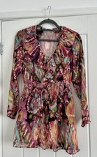 ZARA Long Sleeved Multi Coloured Printed Dress XS
