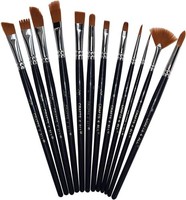 12-Tlg. Profi Acryl & Aquarell Pinselset – Rund/Spitz Nylon KüNstlerpinsel