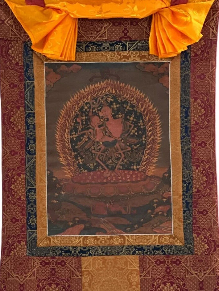 PINTURA THANGKA TIBETANA BARNIZADA AL ÓLEO ESQUELETO FELIZ BAILANDO CITIGATI/ORIGINAL Foto 4 de 4