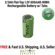 Exell 2/3AA NiMH 600mAh 1.2V Flat Top Rechargeable Replacement Battery w/TABS