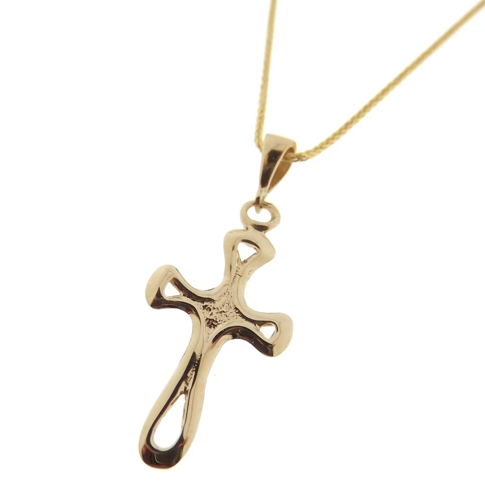 Collana con Croce in oro giallo uomo donna catena ciondolo pendente religioso - Immagine 4 di 4