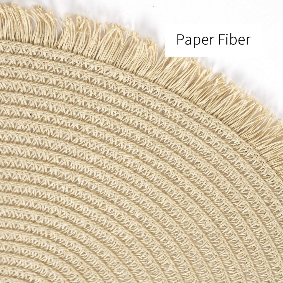 Paper Round Braided Placemats Set of 6 for Dining Tables 15 Inch Heat