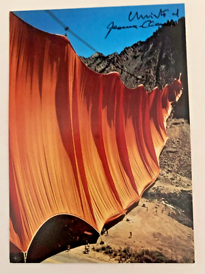 Christo and Jeanne-Claude signed art card VALLEY CURTAIN, RIFLE