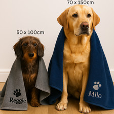 Personalised Dog Towel – Custom Name Paw Print | Small & Large | Soft Microfibre