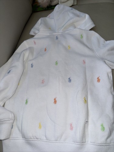 Polo Ralph Lauren Hoodie Size 6 white Full Zip Sweatshirt Embroidered map $75 - Picture 2 of 2