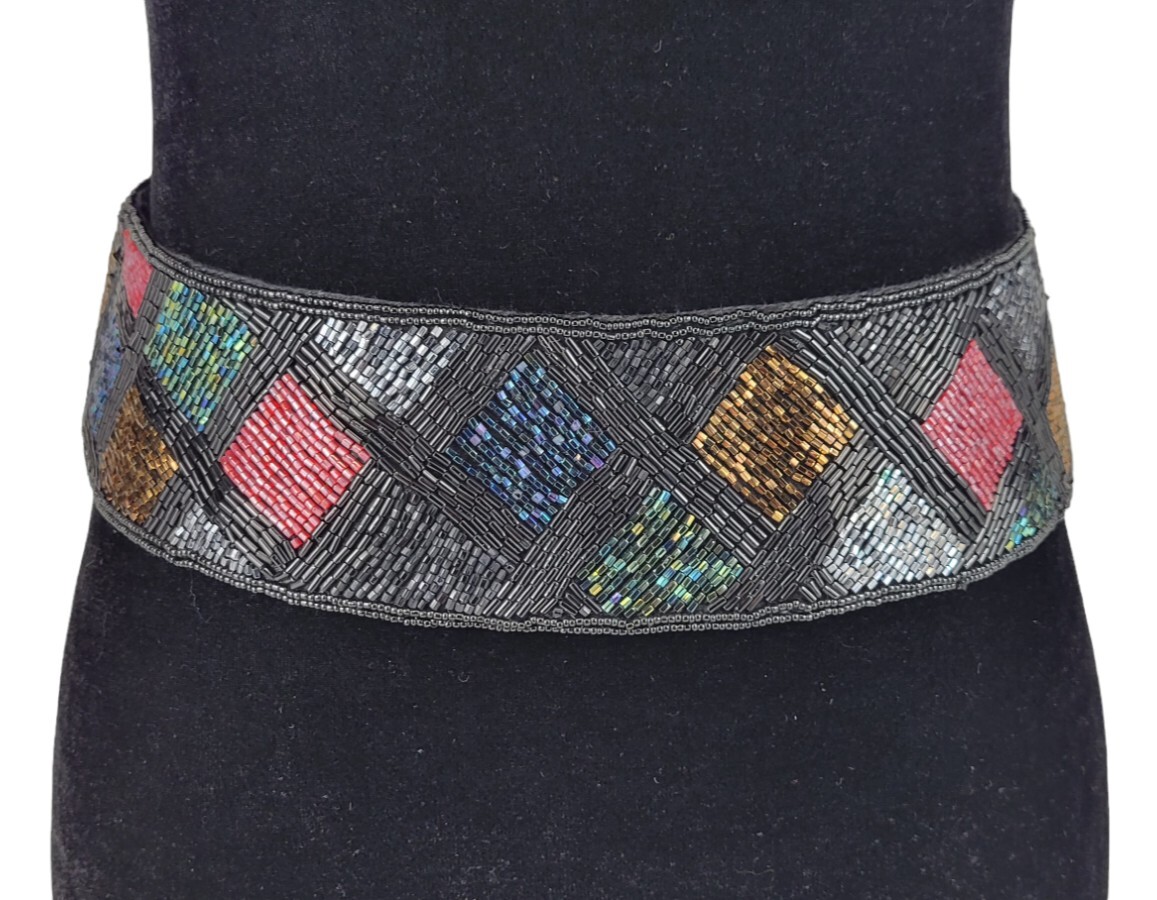 Vintage La Regale Waist Belt Silver Beading Geometric Glam Art Deco 80s Size L Art Deco Women Vintage Belts for sale | eBay main image 3