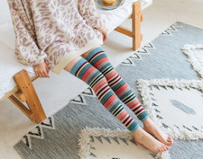 Colour Block Wool Knitted Leg Warmer Women Stripe Socks Thigh Crochet Leggings