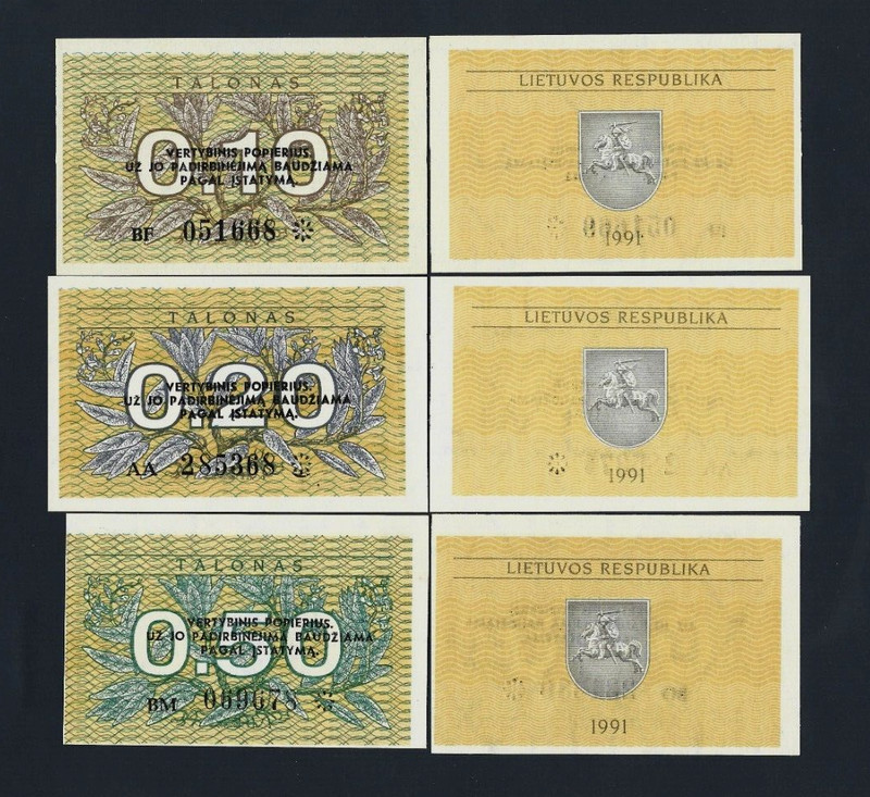 Lithuania 0.10 0.20 0.50 Cents 10 20 50 UNC 3 Pcs Set P-29 P-30 P-31 1991 HORSE