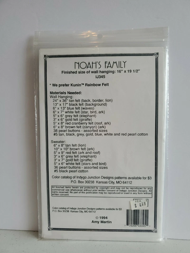 Indygo Junction Sandy Belt Noah's Family Craft Applique Wallhanging Pattern IJ34 - Image 2 of 2