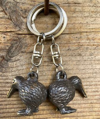 2er SET  3cm bronze Metall KIWI Schlüsselanhänger Vogel Neuseeland  Figur