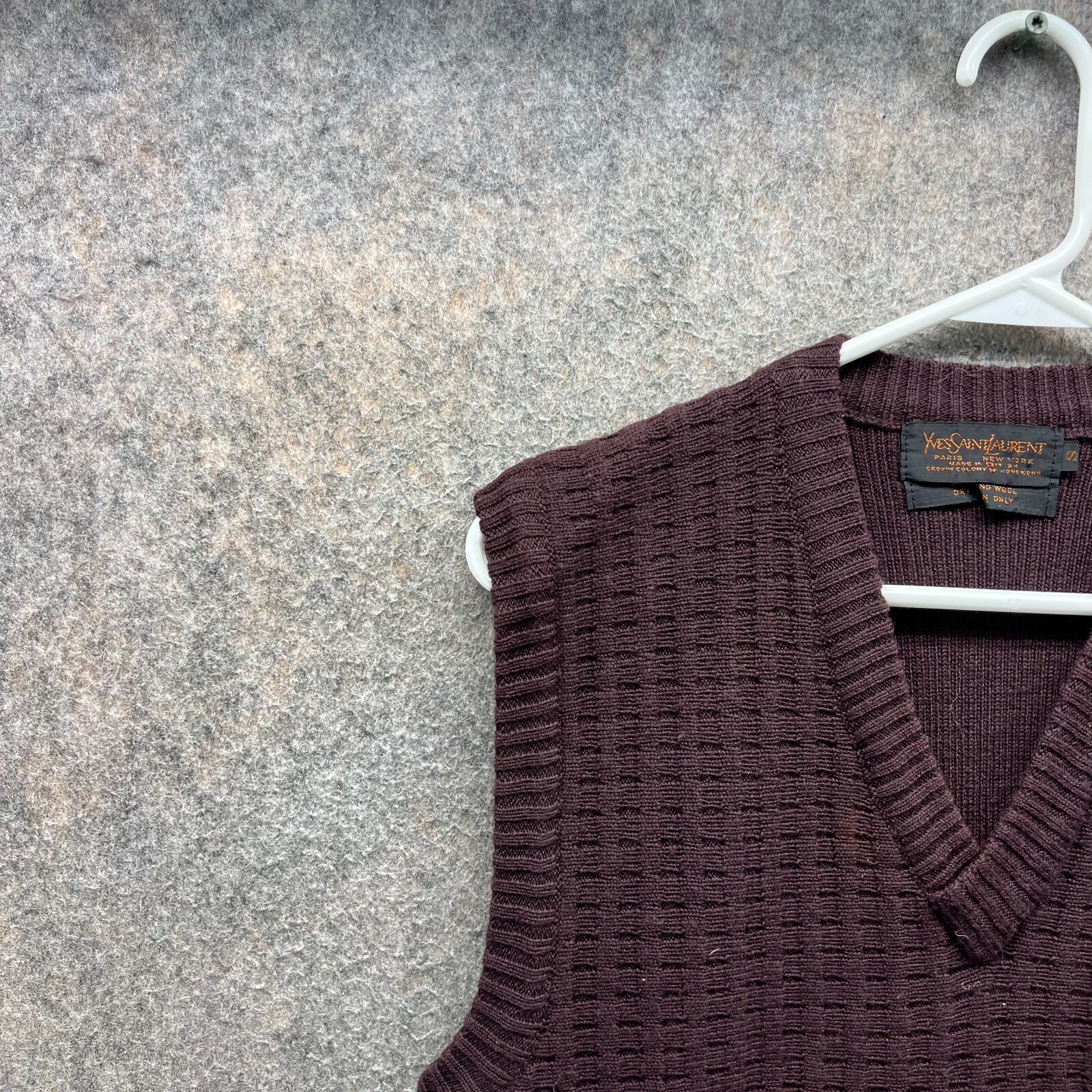 Maglione Yves Saint Laurent uomo piccolo bordeaux senza maniche lana merino gilet vintage