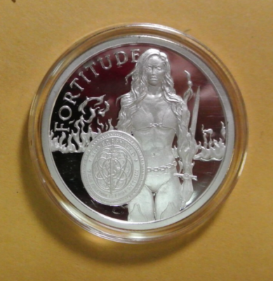 #ad 2019 1 oz .999 Silver Proof Silver Shield FORTITUDE w COA #349 of 764 pc. Minted $153.00