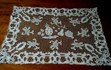 Antique doily/ topper linen needle lace net  figural work  h made   Italy