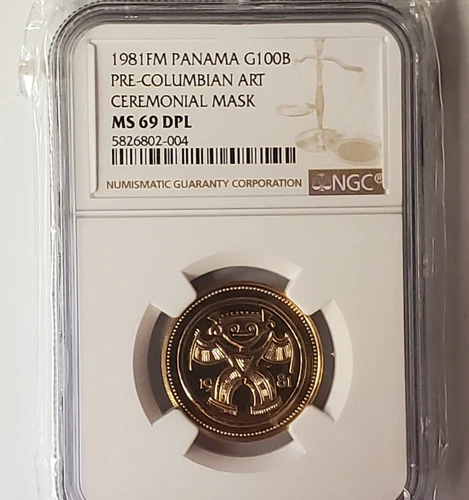 PANAMA 1981 GOLD 100-Balboa CEREMONIAL MASK NGC MS 69 DPL 