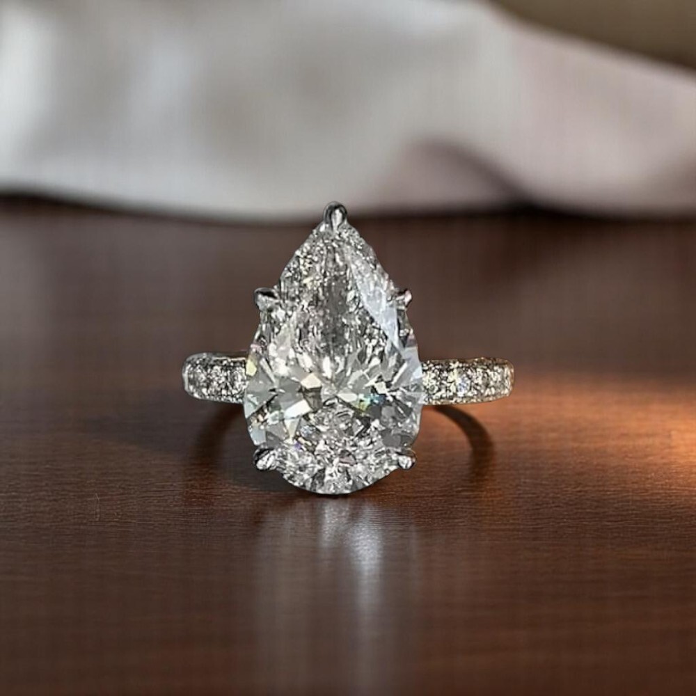 Engagement Ring 14K White Gold Pear Cut Diamond 4 Ct IGI Lab Grown  Size 5 6 7 8-image