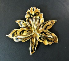 GOLD TONE ENAMELED IRIS FLOWER BROOCH PIN BR30 