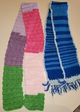 2 hand made WINTER KNIT SCARVES girls BLUE multi colors SO WARM CLEAN  