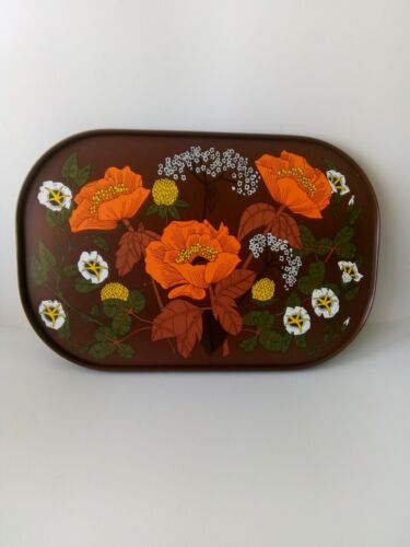 Decorated Food Drink Serving Tray Floral Plastic Vintage Interior Good Condition