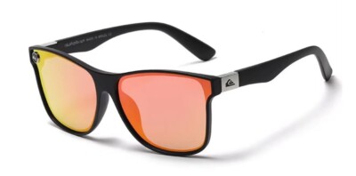 Quiksilver Round Horn Rimmed Sunglasses Matte Black Frame Orange Mirror Lens