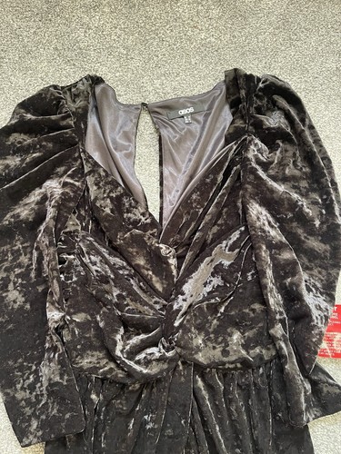 NWOT Womens ASOS Dress, Size 12, Black, Velour, Velvet Style, V-Neck Zip Closure - Picture 2 of 3