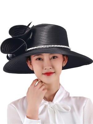 Black Fedora Derby Boater Hat Big Brim Church Hats Elegant