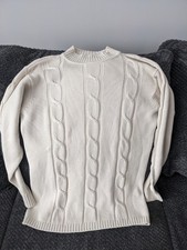 Liz Claiborne Vintage wool blend cream cable knit sweater grandmacore Sz L Cozy