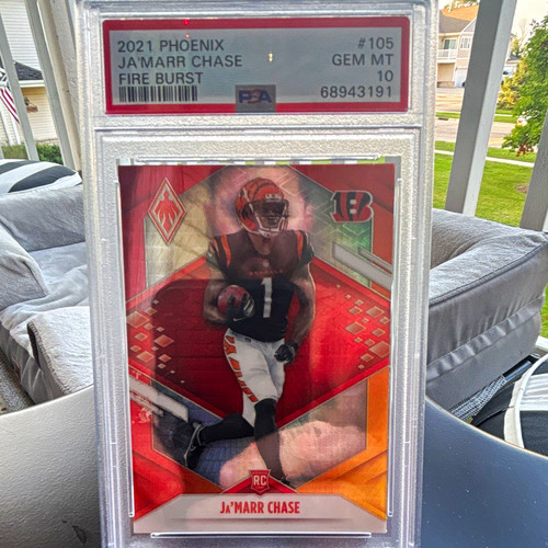 Panini 2021 Phoenix Ja'Marr Chase Bengals Fire Burst Rookie #105 PSA 10 68943191