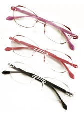 3 Pairs Women’s Rimless Octagon Reading Glasses – Lightly Tinted Lens, Anti Blue