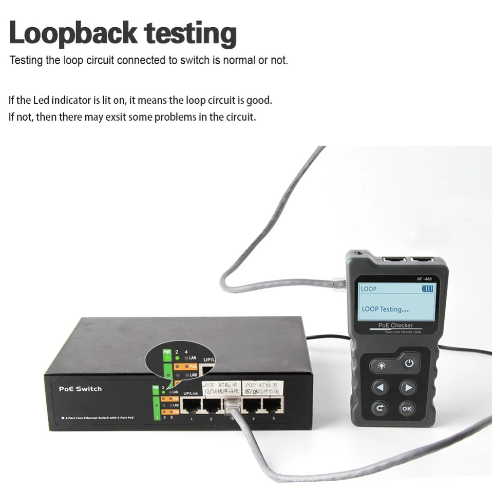 NF-488 LCD Network PoE Checker Ethernet Cable Tester for Cat5/6 LAN Loop Testing - Image 2 of 4