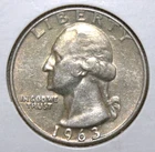 S8 - US Washington Quarter 25 Cents 1963-D Extremely Fine + Silver Coin *** Nice