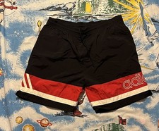 VTG 90s Adidas Striped Drawstring Shorts Red And Black Spell Out Vintage GUC