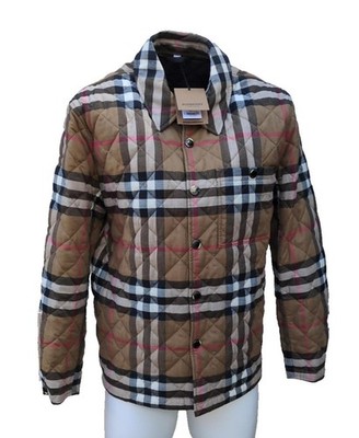 Burberry Jacket Large L IT 52 Forres Diamond Quilted Taupe Brown Nova Check New