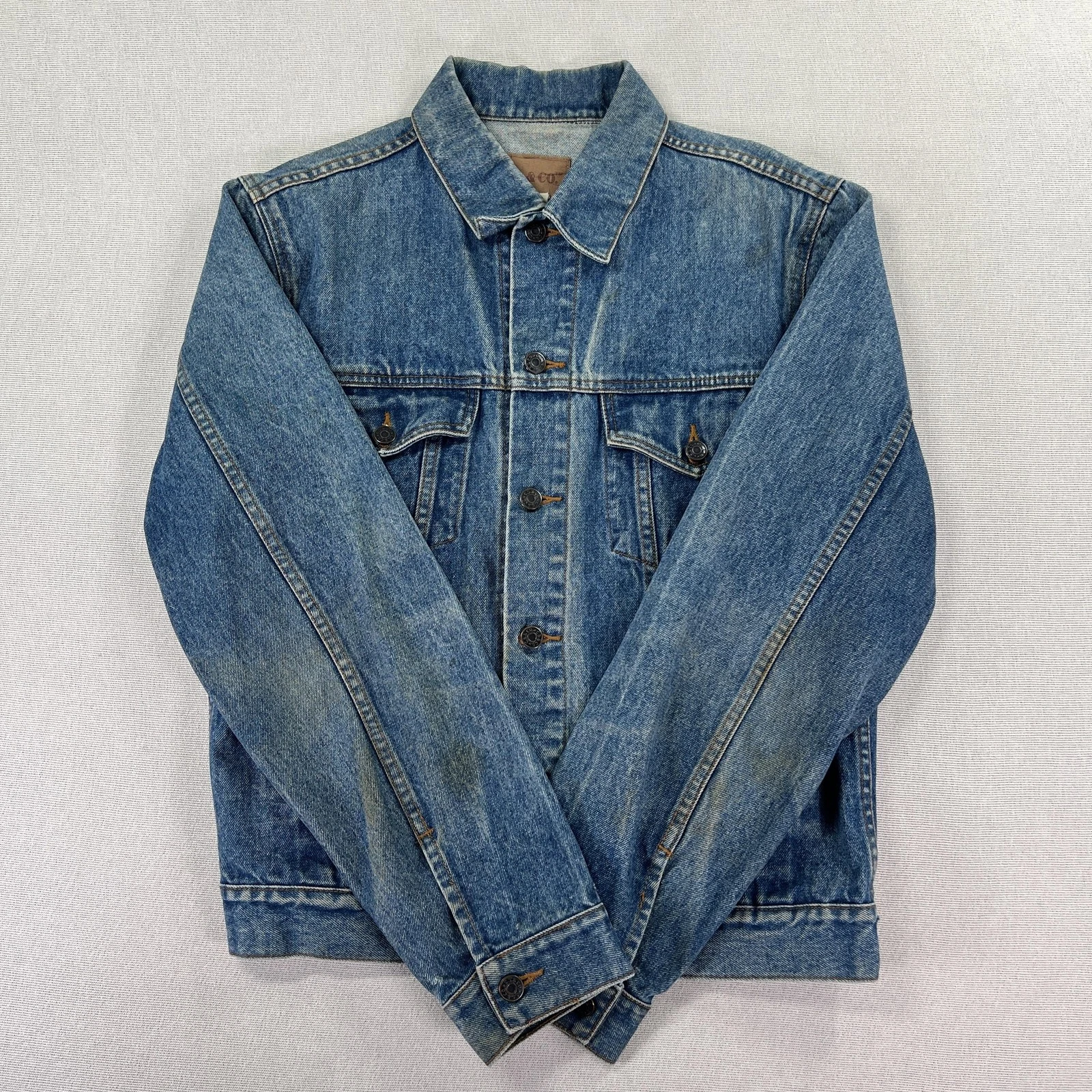 Vintage 80s/90s C.S. & Co. Denim Jacket Men 44L Blue Button Front Trucker Rugged