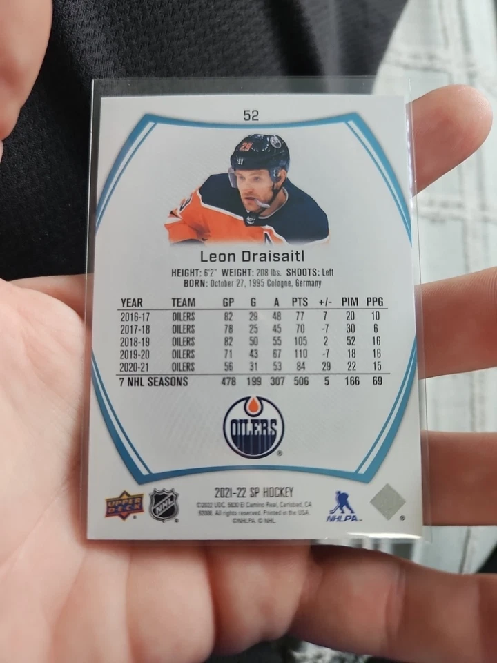 2021-22 Upper Deck SP Hockey Base Blue #52 Leon Draisaitl  Edmonton Oilers - Image 3 of 3
