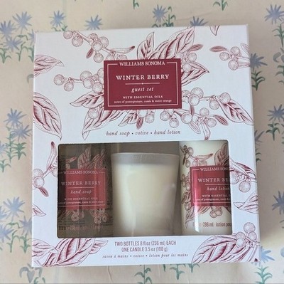 Williams Sonoma Winter Berry Guest Set NEW Hand Soap Lotion Votive Candle Spice
