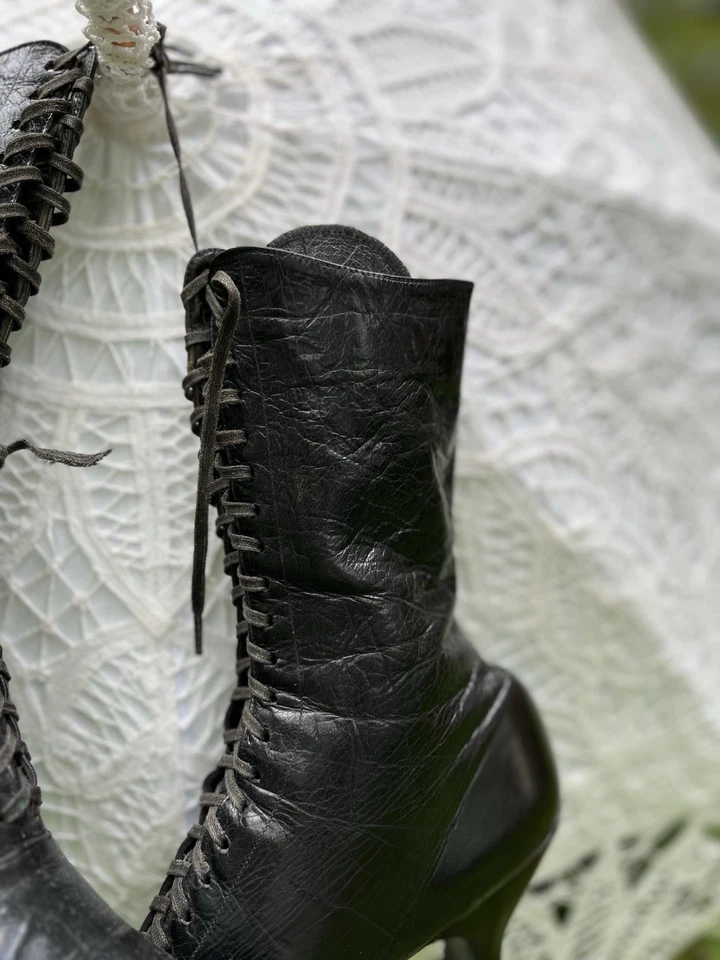 🥿 Zapatos antiguos eduardianos de cuero para mujer - circa 1900 negros Foto 3 de 4