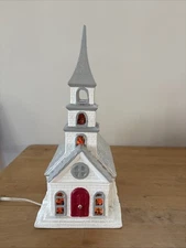 Vintage Byron Molds 1979 Ceramic Church Light Up - Stain Glass Windows & Glitter