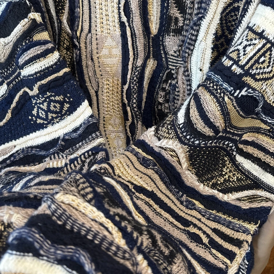 Vintage 90’s COOGI 3D Knit Sweater Black Gold Earth Tones Australia Sz XL - Image 3 of 4