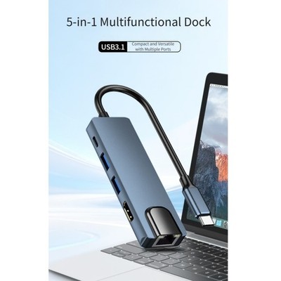 5 in 1 USB-C Hub für Laptop Desktop mit 4K60Hz USB3.0 100Mbps Ethernet
