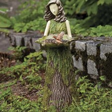 Fairy Garden Statue With Bird Feeder Lawn Resin Ornaments Garden Art Sculptures