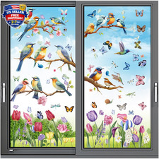 Spring Window Cling Sticker - 78PCS Tulip Butterfly Flower Hummingbirds Windo...