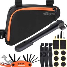 Compact Bike Repair Tool Set with Tire Patch & Inflate Pump - Waterproof Bag