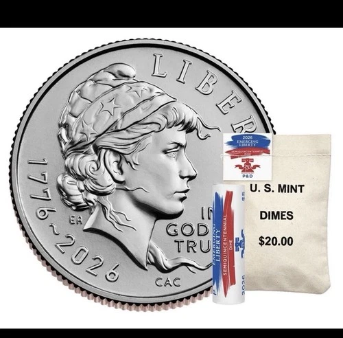 NEW | 2026 Emerging Liberty Dime 2-Roll Set BAG  (P, D) | PRESALE | SHIPS FREE