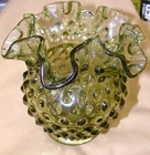 Fenton  Type  Glass  Vase  Rose  Bowl  Hobnail   Colonial  Green  4 .5 " Mint