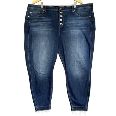 Torrid Jeans 26S Blue Bombshell Skinny Crop 23'' Inseam Raw Hem Stretch Denim