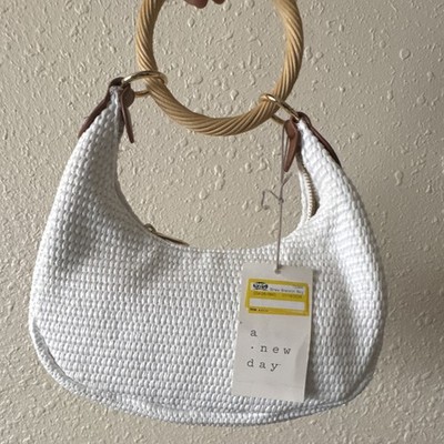 A New Day Women s One Size White Top Handle Bag Zip Closure, Gold Hardware