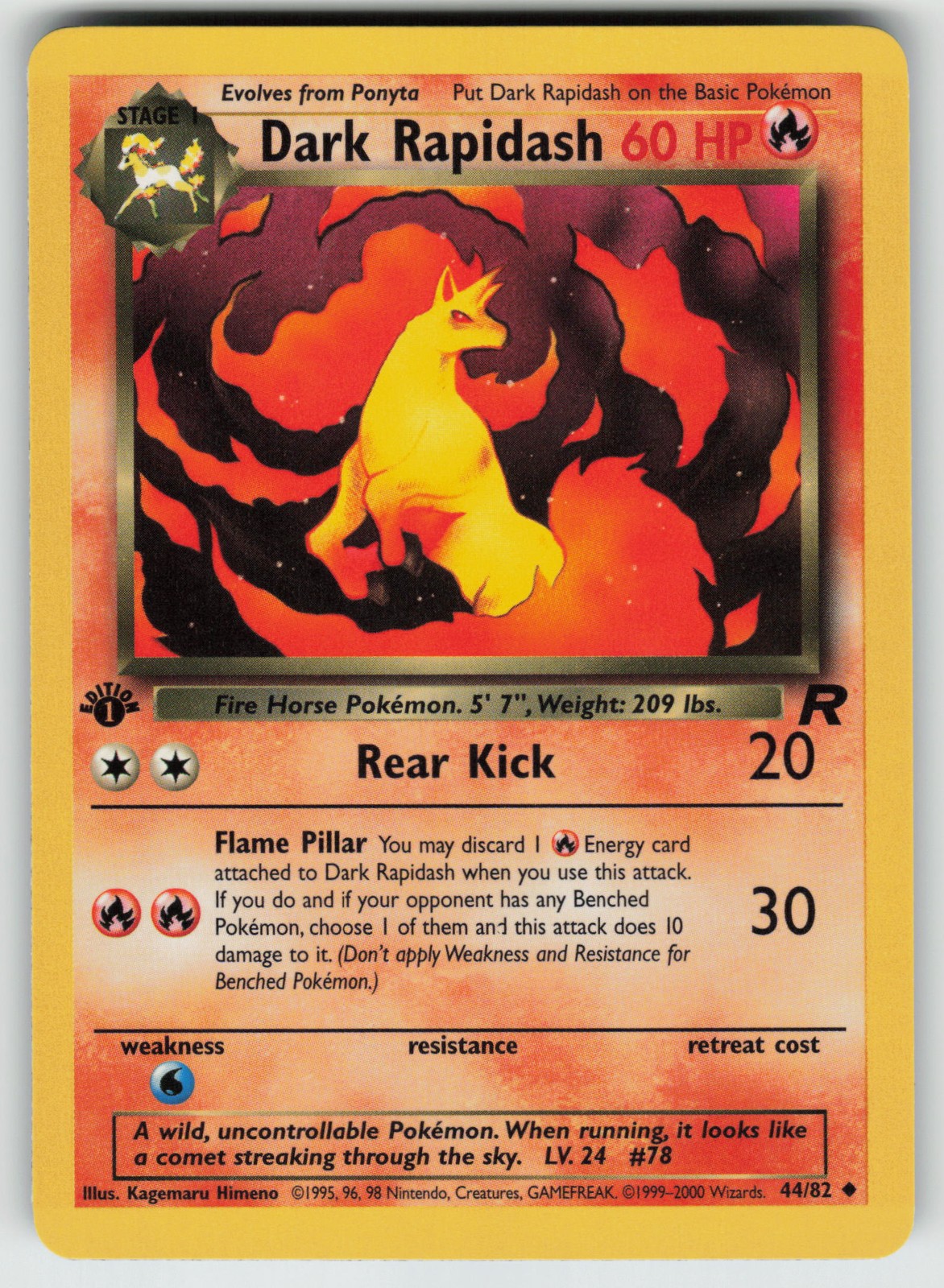 Pokemon Dark Rapidash Uncommon 1st Edition Team Rocket 44/82 NM