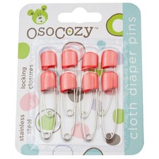 OsoCozy Diaper Pins - Red - Sturdy, Stainless 8 Count Pack of 1 , Red