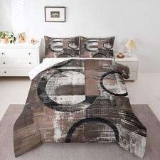 Abstract Bedding Set Soft Modern Abstract Art Comforter Set Size King Brown