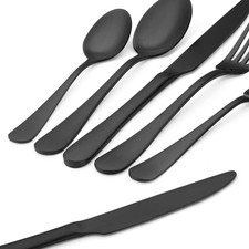 Matte Black Silverware Set, 20 Piece Satin Finish Stainless Steel for 4